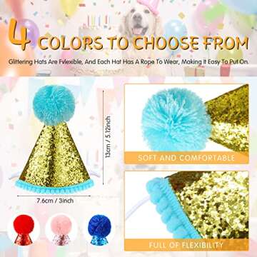 4-Piece Dog Birthday Hat Set - Stylish Celebration Accessories for Pets