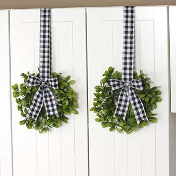 LCI Set of 2 Faux Kitchen Cabinet Wreaths 11" W x 21" L Each (Black & White Plaid)