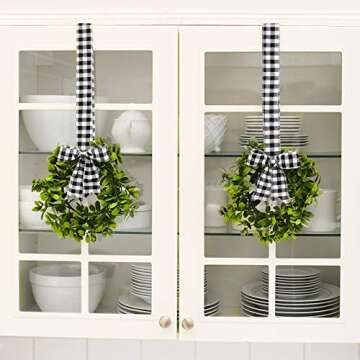 LCI Set of 2 Faux Kitchen Cabinet Wreaths 11" W x 21" L Each (Black & White Plaid)