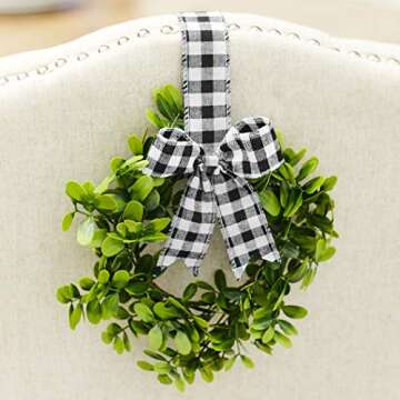 LCI Set of 2 Faux Kitchen Cabinet Wreaths 11" W x 21" L Each (Black & White Plaid)