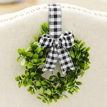 LCI Set of 2 Faux Kitchen Cabinet Wreaths 11" W x 21" L Each (Black & White Plaid)