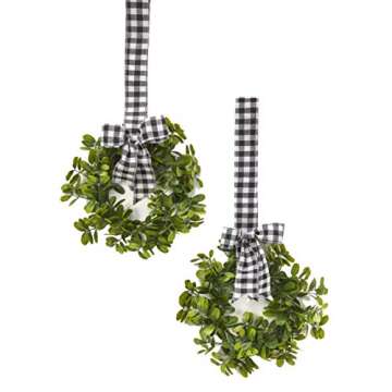 LCI Set of 2 Faux Kitchen Cabinet Wreaths 11" W x 21" L Each (Black & White Plaid)