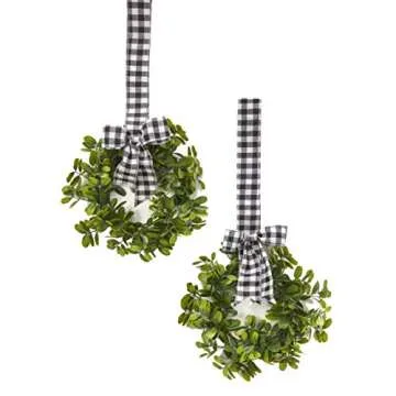 LCI Set of 2 Faux Kitchen Cabinet Wreaths 11" W x 21" L Each (Black & White Plaid)