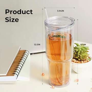 MEWAY 30oz/2 pcs Classic Insulated Tumblers,Double Wall Acrylic Tumbler with Lid，Reusable Plastic Insulated Tumblers with Straw，for cold drinks, sand ice, whatever you like(transparent,2 pack)
