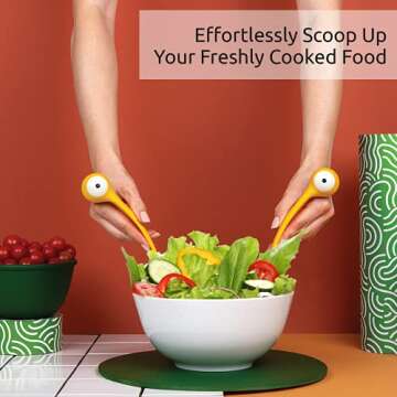 OTOTO Pasta Monsters and Salad Servers - BPA-Free Fun Kitchen Gadgets - 100% Food Safe Salad Spoon and Fork Set - 11.93x 3.39 x 2.24 inch