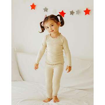 VAENAIT BABY Infant Toddler Kids Long Sleeve Modal Sleepwear Pajamas 2pcs Set Shirring Ivory M