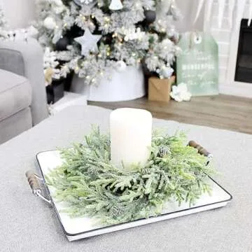 AuldHome Design Artificial Christmas Wreaths (2-Pack, 15-Inch); Evergreen Flocked Greenery w/Pinecones for Doors, Stairways and Windows, Indoor/Outdoor