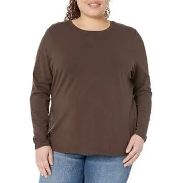 Amazon Essentials Women's Classic-Fit Long-Sleeve Crewneck T-Shirt (Available in Plus Size), Espresso, X-Small