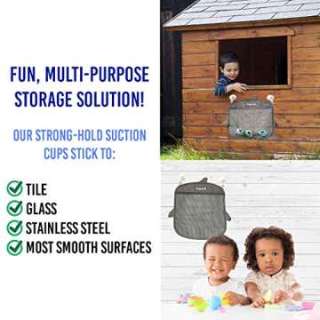 Bath Toy Organizer and Shark Bath Toy Set | Bath Toys for Toddlers | Bath Toy Holder | Tub Toy Storage with Strong Suction Cups | Mesh Bath Toy Organizer | For Baby, Kids, and Toddlers