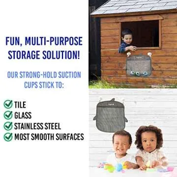 Bath Toy Organizer and Shark Bath Toy Set | Bath Toys for Toddlers | Bath Toy Holder | Tub Toy Storage with Strong Suction Cups | Mesh Bath Toy Organizer | For Baby, Kids, and Toddlers