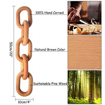 Decorative Wood Chain Link Decorations for Home Boho Hand Carved Modern Farmhouse Aesthetic Wooden Rustic Country Chain Decor for Living Room Bedroom (Orange)