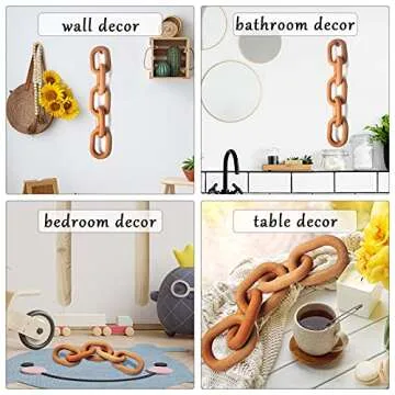 Decorative Wood Chain Link Decorations for Home Boho Hand Carved Modern Farmhouse Aesthetic Wooden Rustic Country Chain Decor for Living Room Bedroom (Orange)