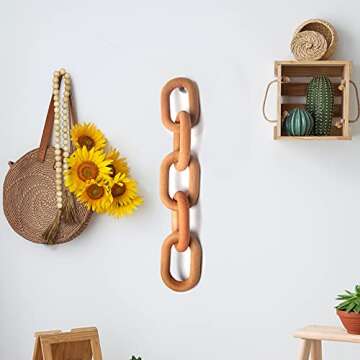 Decorative Wood Chain Link Decorations for Home Boho Hand Carved Modern Farmhouse Aesthetic Wooden Rustic Country Chain Decor for Living Room Bedroom (Orange)
