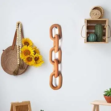 Decorative Wood Chain Link Decorations for Home Boho Hand Carved Modern Farmhouse Aesthetic Wooden Rustic Country Chain Decor for Living Room Bedroom (Orange)