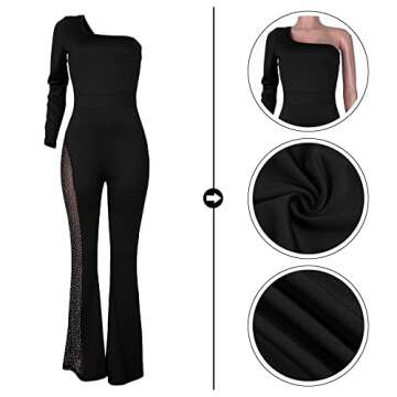 RINTONIX One Shoulder Rhinestone Jumpsuit for Women