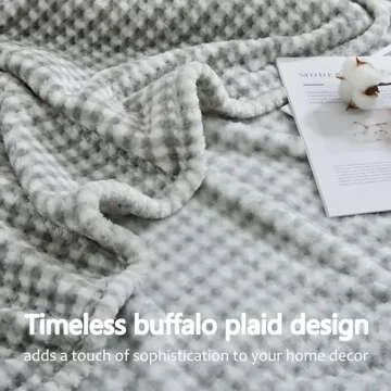 CozyBloom Decorative Ultra Soft Plush Buffalo Plaid Fleece Throw Blanket for Couch, Warm Cozy Velvet Flannel Blanket for All Seasons,Lightweight Comfy Fluffy Checkered Blanket for Sofa Bed Winter,Grey