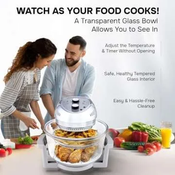 Big Boss Air Fryer, Super Sized 16 Quart Large Air Fryer Oven Glass Air Fryer, Infrared Convection Healthy Meal Electric Cooker with Timer, Dishwasher Safe, Plus 50+ Recipe Book