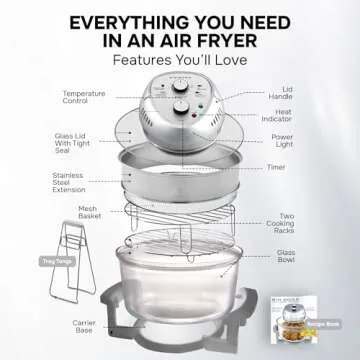 Big Boss Air Fryer, Super Sized 16 Quart Large Air Fryer Oven Glass Air Fryer, Infrared Convection Healthy Meal Electric Cooker with Timer, Dishwasher Safe, Plus 50+ Recipe Book