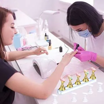 2 Set Acrylic Nail Practice Stand Magnetic Nail Tip Art Display Stand Holder Manicure Tool with Reusable Adhesive Putty Clay for Home Salon Makeup (Golden and White)