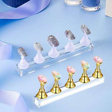 2 Set Acrylic Nail Practice Stand Magnetic Nail Tip Art Display Stand Holder Manicure Tool with Reusable Adhesive Putty Clay for Home Salon Makeup (Golden and White)