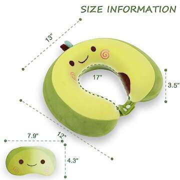 Sexysamba Cartoon Headrest & Neck Pillow for Kids Boys & Girls, Teens, Travel Accessories for Airplane, Car, Recline, Memory Foam Cute Travel Pillow with Sleep Eye Mask - Avocado