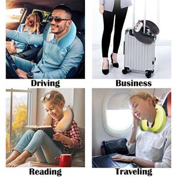 Sexysamba Cartoon Headrest & Neck Pillow for Kids Boys & Girls, Teens, Travel Accessories for Airplane, Car, Recline, Memory Foam Cute Travel Pillow with Sleep Eye Mask - Avocado