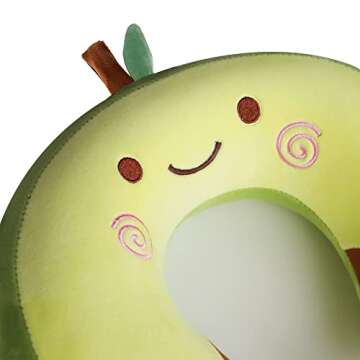 Sexysamba Cartoon Headrest & Neck Pillow for Kids Boys & Girls, Teens, Travel Accessories for Airplane, Car, Recline, Memory Foam Cute Travel Pillow with Sleep Eye Mask - Avocado