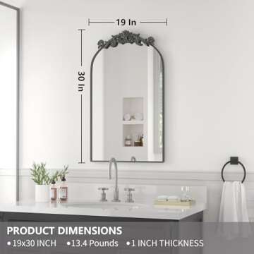 PAIHOME Arched Mirror, 19x30 Inch Antique Mirror Black Wall Decor Mirror Metal Frame Wall Mounted Mirror for Home Entryway Leaning