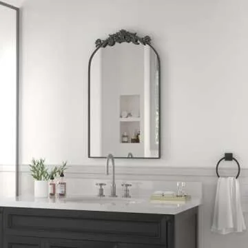 PAIHOME Arched Mirror, 19x30 Inch Antique Mirror Black Wall Decor Mirror Metal Frame Wall Mounted Mirror for Home Entryway Leaning
