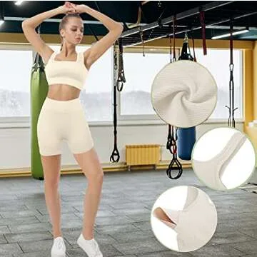 niyokki Workout Sets for Women, Seamless Crop Tops Leggings Matching 2 Pieces Outfits, Two Piece Yoga Workout Outfits (S, Beige)