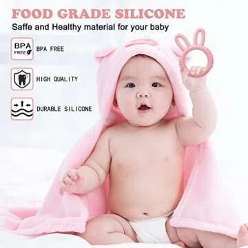 MISSLILI Silicone Babies Teethers Baby Teething Toys for Soothe Massage Sore Gums for 3-12 Months Infants, BPA Free, Easter Gifts for Boys and Girls, Ring Shape Rabbit Ear Design (Pink)