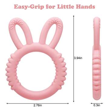 MISSLILI Silicone Babies Teethers Baby Teething Toys for Soothe Massage Sore Gums for 3-12 Months Infants, BPA Free, Easter Gifts for Boys and Girls, Ring Shape Rabbit Ear Design (Pink)