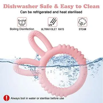 MISSLILI Silicone Babies Teethers Baby Teething Toys for Soothe Massage Sore Gums for 3-12 Months Infants, BPA Free, Easter Gifts for Boys and Girls, Ring Shape Rabbit Ear Design (Pink)