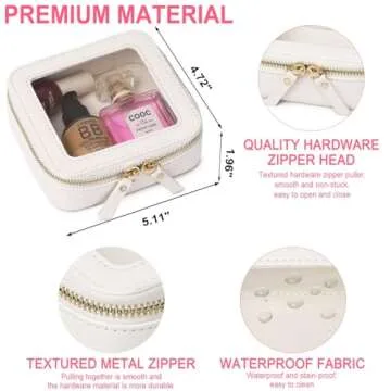 Pinkmik Small Makeup Bag Mini Clear Cosmetic Makeup Case & Toiletry Bag with Zipper Women's Purse Organizer & Car Essentials (White, MINI)