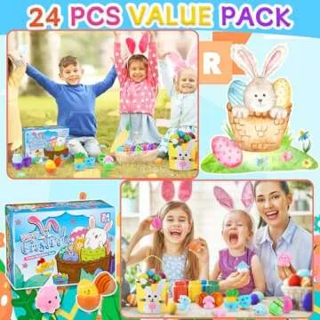 24Pcs Mochi Squishy Toys Filled Easter Eggs with Basket, Stress Reliever Squishies Toys for Kids Easter Eggs Hunt, Easter Basket Stuffers Fillers, Easter Party Favors Classroom Prize Supplies