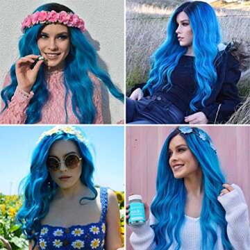 Mildiso Blue Wigs for Women 26" Long Ombre Blue Wig with Wig Cap Curly Wavy Blue Mermaid Wig Natural Cute Soft Wigs for Daily Party M052B