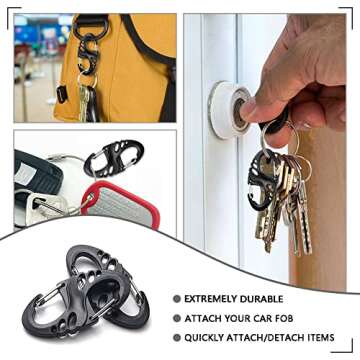 12 Pack 2" Carabiner Clip Plastic S Carabiner Clips Paracord Keychain Hooks for Key Chain Backpacks Bags Zipper Clip Accessories