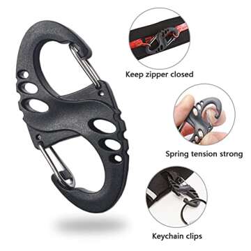 12 Pack 2" Carabiner Clip Plastic S Carabiner Clips Paracord Keychain Hooks for Key Chain Backpacks Bags Zipper Clip Accessories