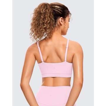 CRZ YOGA Butterluxe Womens Adjustable Spaghetti Thin Strap Sports Bra - Padded Wireless Square Neck Workout Yoga Clothes Pink Peony X-Large