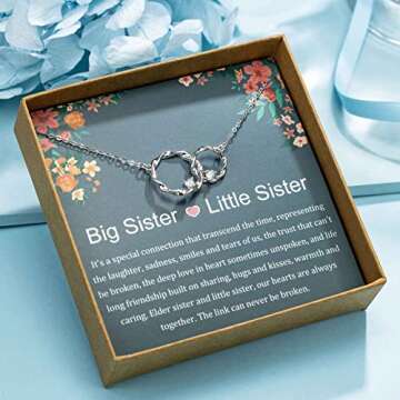 AnalysisyLove Sister Gifts, Sterling Silver Interlocking 2 Circles Necklace Gifts for Sisters, Big Sister Little Sister Gift, Sister Birthday Gifts from Sister