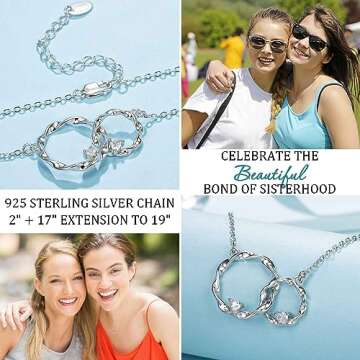 AnalysisyLove Sister Gifts, Sterling Silver Interlocking 2 Circles Necklace Gifts for Sisters, Big Sister Little Sister Gift, Sister Birthday Gifts from Sister