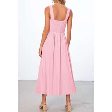 MEROKEETY Women's 2025 Summer Sleeveless Midi Dress Square Neck Smocked Flowy A Line Beach Dresses, LightPink, Small
