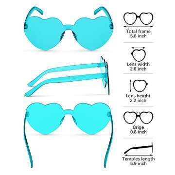 Weewooday 30 Pairs Heart Shaped Rimless Sunglasses Transparent Heart Glasses Candy Color Frameless S...