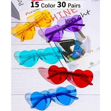 Weewooday 30 Pairs Heart Shaped Rimless Sunglasses Transparent Heart Glasses Candy Color Frameless Sunglasses Tinted Trendy Eyewear Party Favors