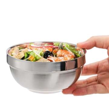 yarlung 10 Pack Stainless Steel Bowls 5 Inch Snacks Bowls, 15 Oz Soup Bowls Lightweight Salad Bowls Double-walled Metal Serving Dishes for Sauces, Rice, Noodle, Ice Cream