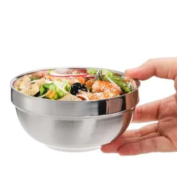 yarlung 10 Pack Stainless Steel Bowls 5 Inch Snacks Bowls, 15 Oz Soup Bowls Lightweight Salad Bowls Double-walled Metal Serving Dishes for Sauces, Rice, Noodle, Ice Cream