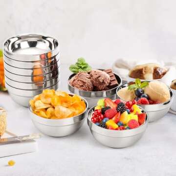 yarlung 10 Pack Stainless Steel Bowls 5 Inch Snacks Bowls, 15 Oz Soup Bowls Lightweight Salad Bowls Double-walled Metal Serving Dishes for Sauces, Rice, Noodle, Ice Cream
