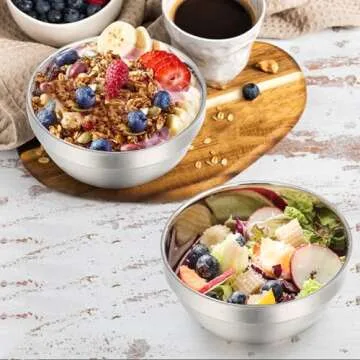 yarlung 10 Pack Stainless Steel Bowls 5 Inch Snacks Bowls, 15 Oz Soup Bowls Lightweight Salad Bowls Double-walled Metal Serving Dishes for Sauces, Rice, Noodle, Ice Cream