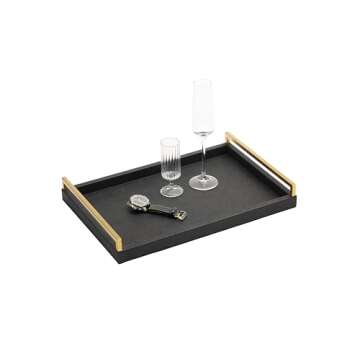 Black Shagreen Serving Tray, Home Decorative Tray, Leather Ottoman Tray Coffee Table Tray for Living Room Organizer Tray for Perfume Kitchen Platter Bathroom Vanity Tray for All Occasions
