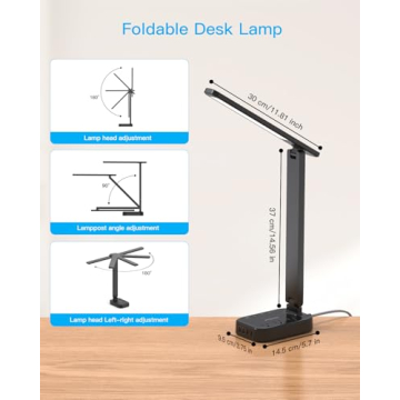 LED Desk Lamp with Power Strip, Touch Control & USB Ports